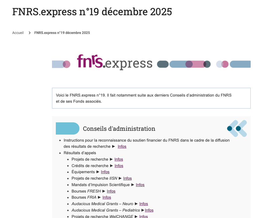 Aperçu de la newsletter FNRS.express